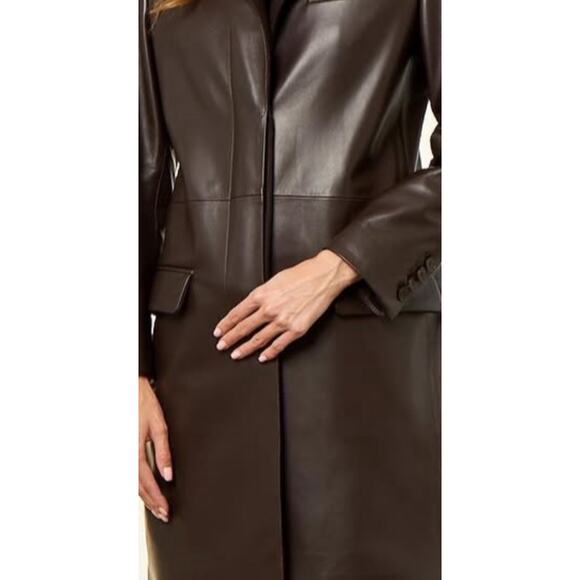 Susan Bender Stretch Leather with Cashmere Trim Coat in Chocolate 12 - Picture 2 of 2